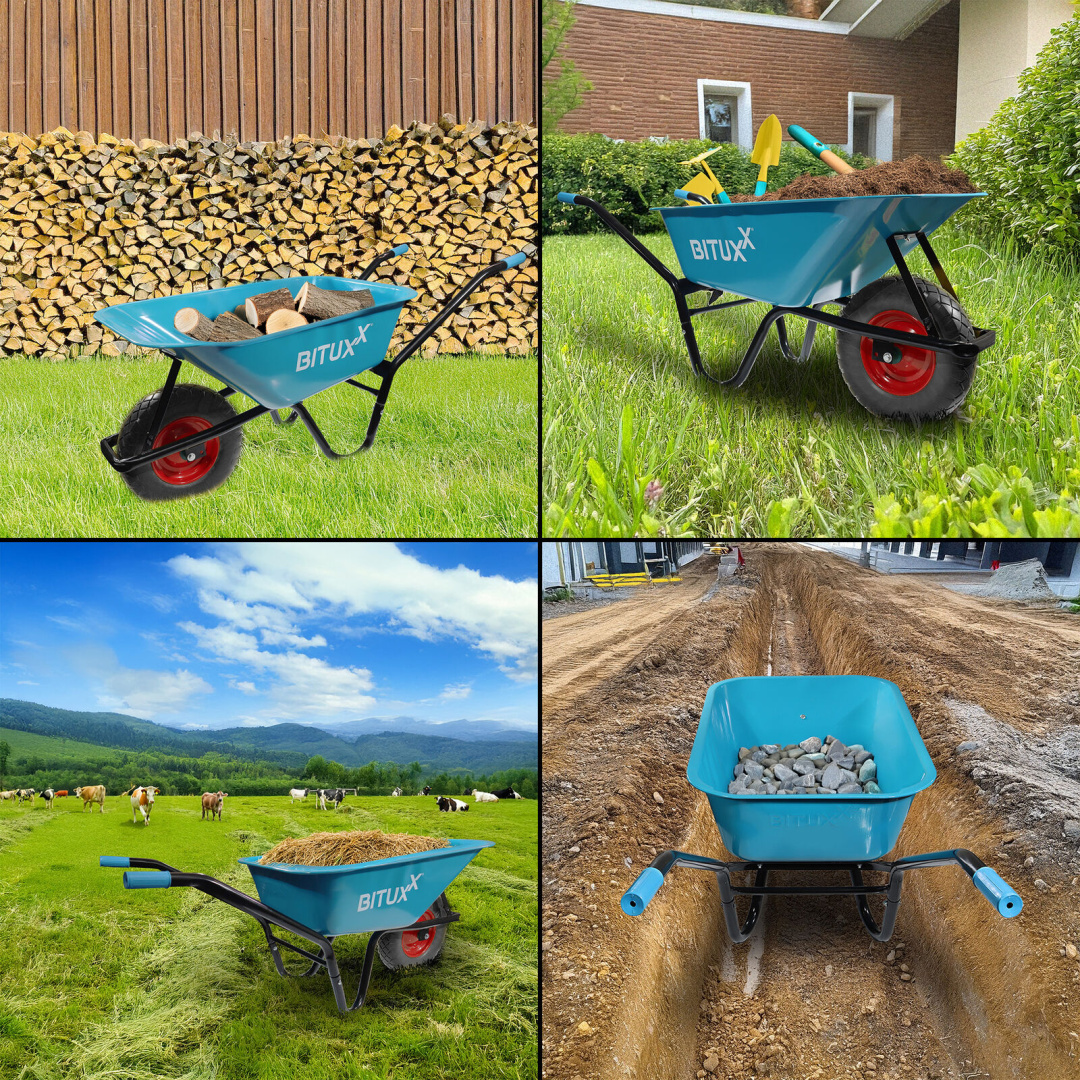 Zahradní kolečko Pevné kolečko 100L jednokolečko modré Silné 250kg kolo PU MS19706